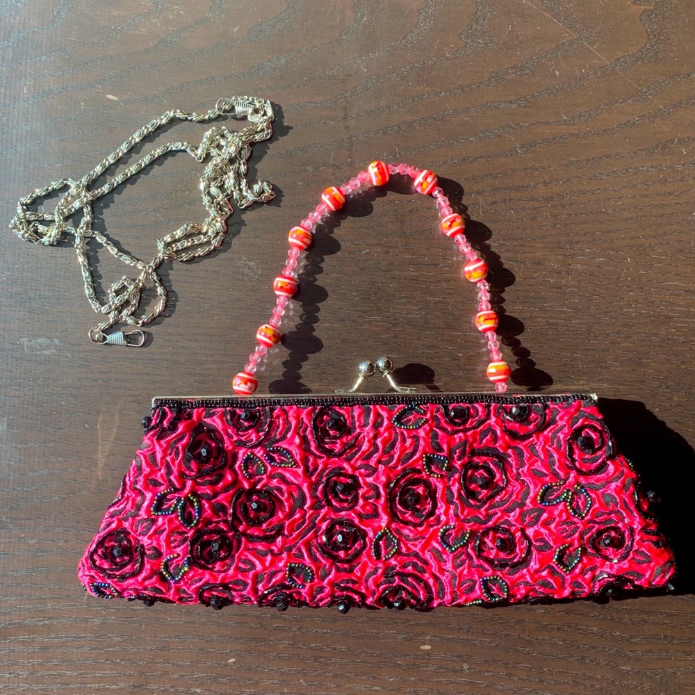 Nicole lee hot pink and black rose handbag